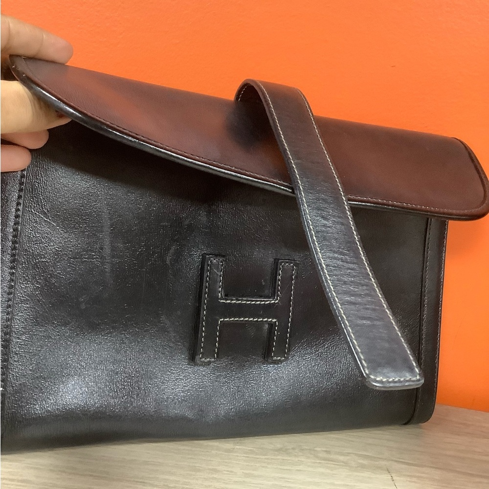 Italian Black Leather Medium Clutch - Picture 3 of 10